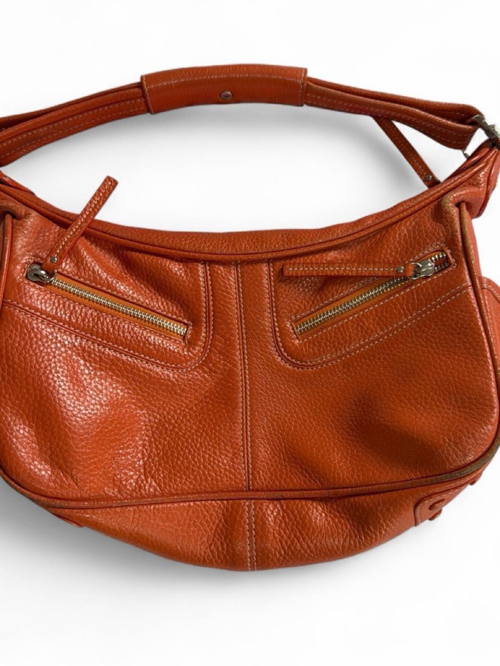 Tods Pebbled Leather Shoulder Bag in Rich Orange